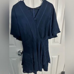 Short Flare Sleeve Romper, checkered Print, Casual Romper V-Neck, Ruffle Hem